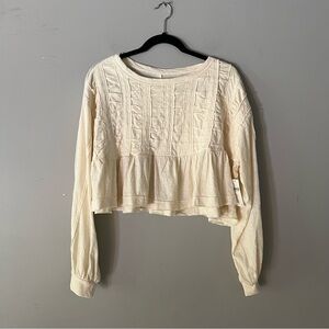 Pilcro Cream Ruffle Long Sleeve Blouse